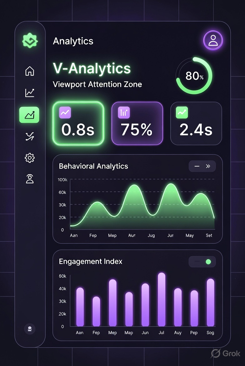 A dashboard with various charts and graphs showing data from V Analytics.