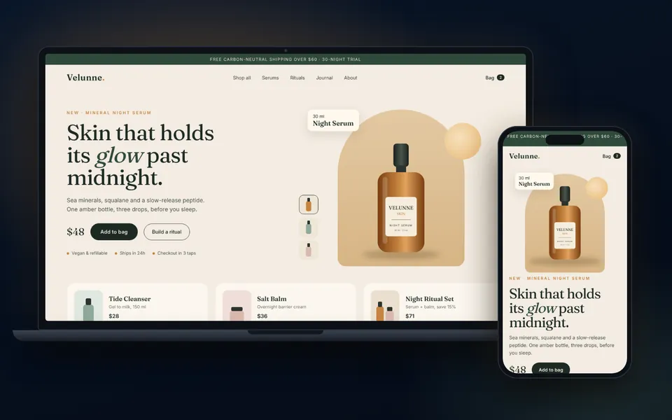 E-Commerce Store example design shown on a laptop and a phone